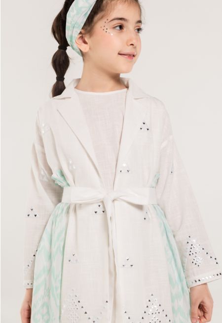 Contrast Embroidered Geometrical Mirror Dress (2 Pcs)