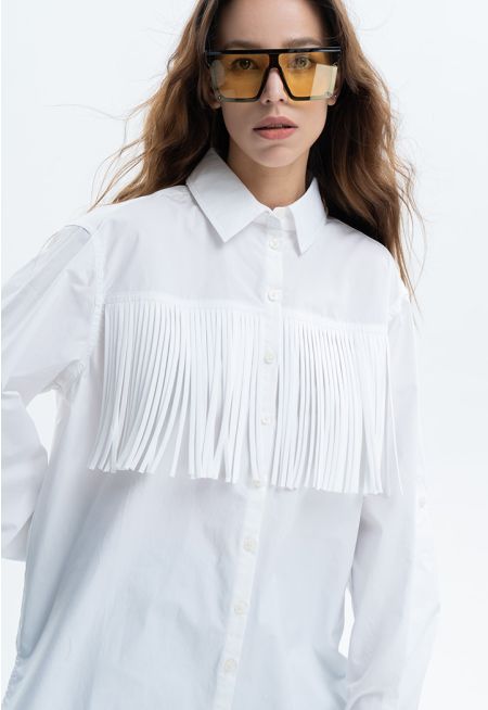 Solid Shirt With Fringe Detail -Sale