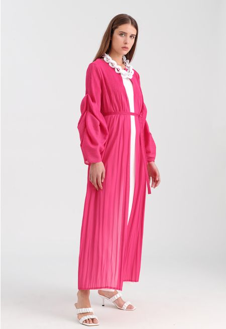 All Over Pleated Solid Maxi Abaya -Sale