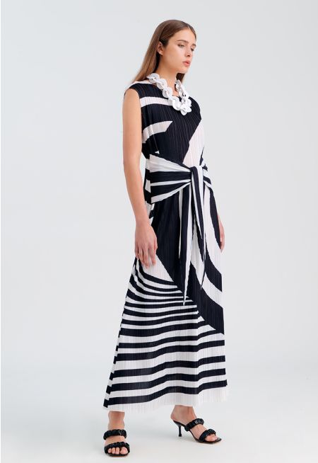 Electric Pleated Dress with Self Tie -Sale