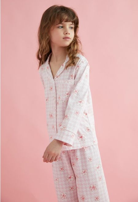 Floral Shirt and Pants Pajama Set (2PCS)