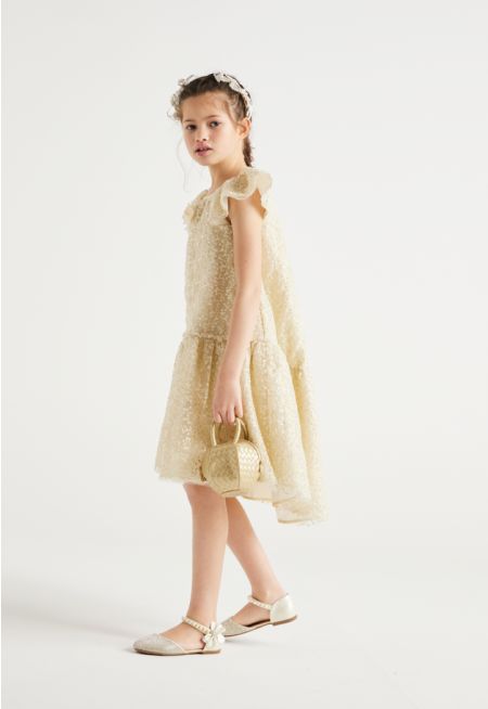 Lurex Embroidered High Low Dress