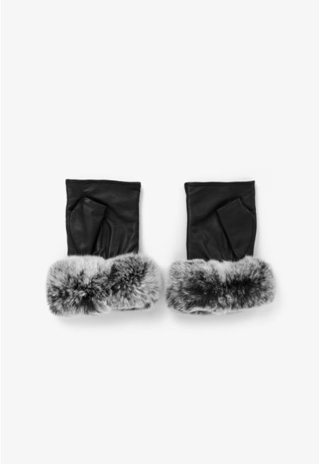 Quilted Faux Fur Fingerless Gloves