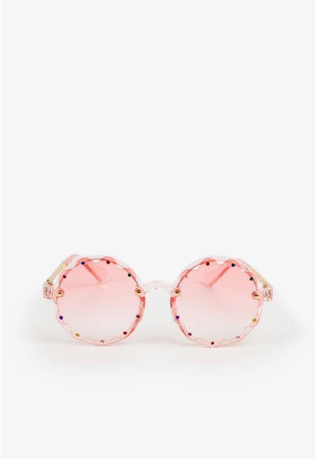 Rhinestones Embellished Round Sunglasses