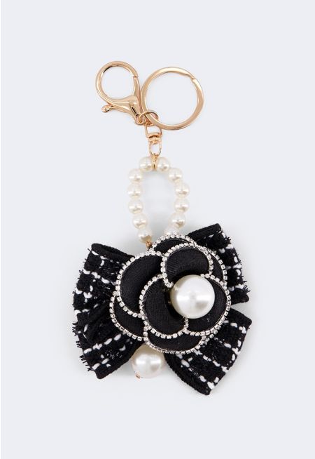Tweed Camellia Flower Bag Charm