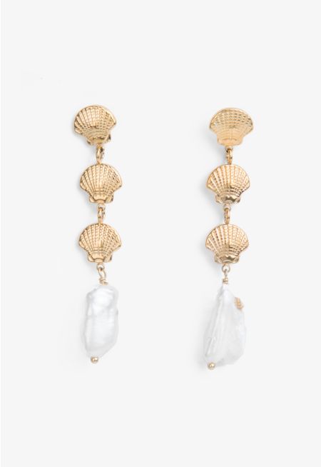 Seashell Faux Pearls Embellished Earrings