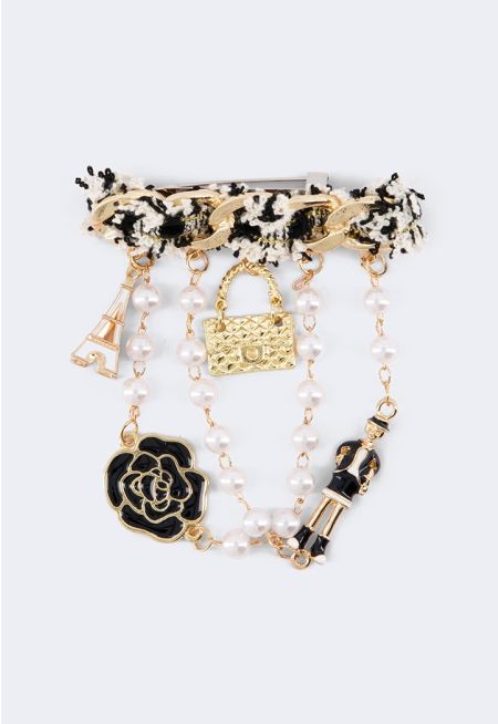 Charm Brooch with Twisted Pearl