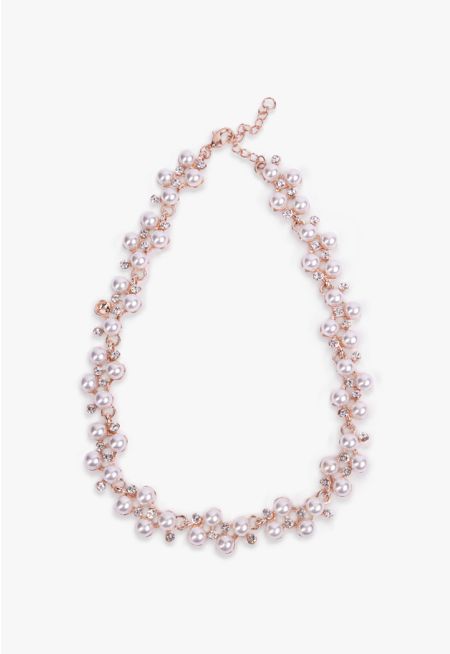 Crystal and Faux Pearls Embellished Necklace