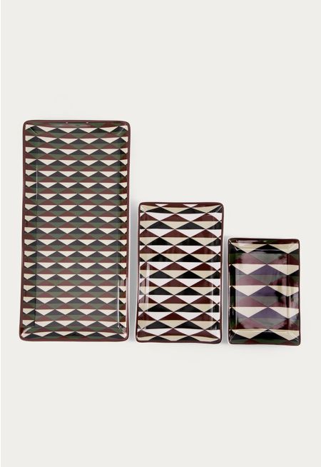 Bone China Rectangular Tray Set Of 3 Pcs