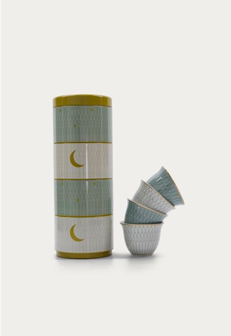 Porcelain Tin Box With Arabic Coffee Cup 4 Pcs