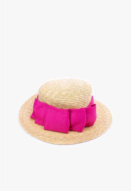 Pink Ribbon Bow Straw Hat