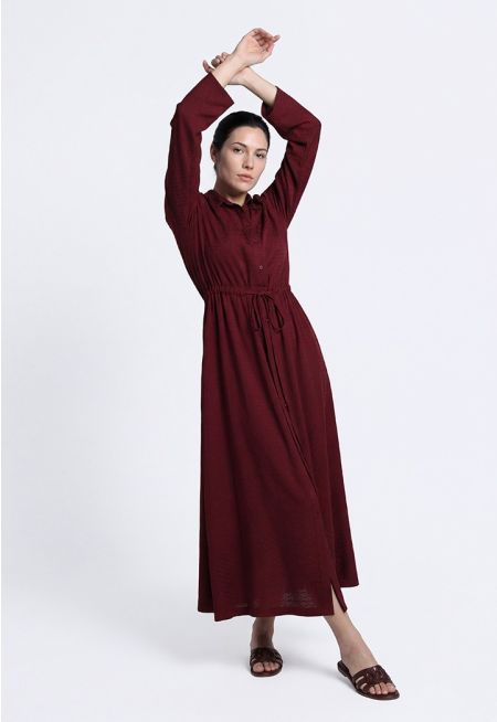 Jacquard Drawstring Waist Dress