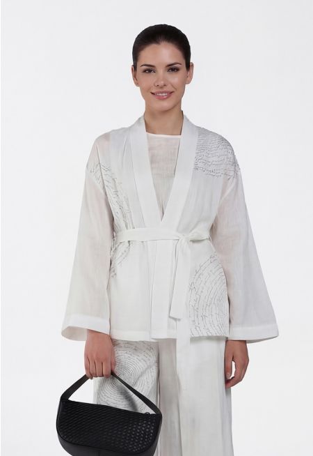 Arabic Script Detail Linen Kimono