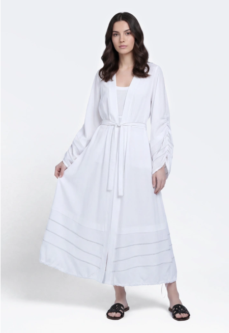Stitch-Detail Belted Abaya