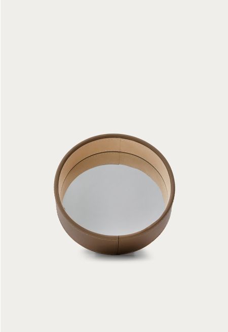 Round Mirror With Wooden Stand Leather