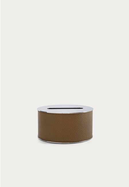 Leather Embellished Round Tissue Box