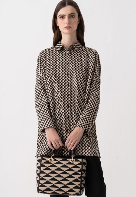 Geometric Print Drop Shoulder Oversized Shirt