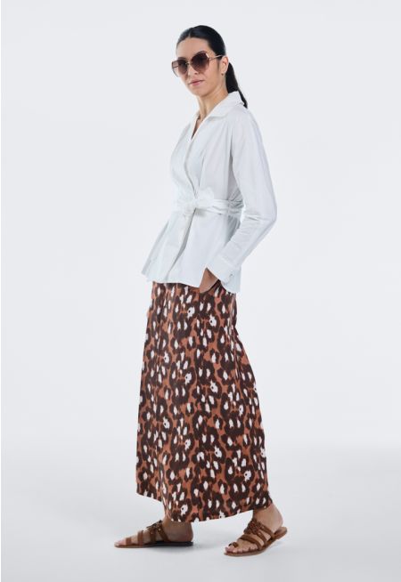 Leopard Print Pleated Skirt