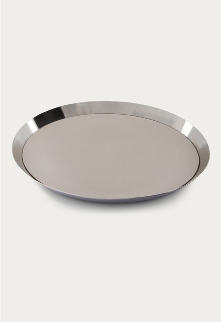 Leather Embellished Round tray