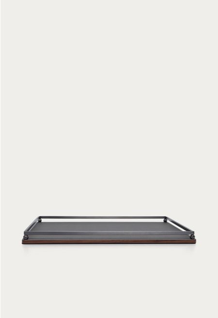 Metal Tray With Embossed Leather Large