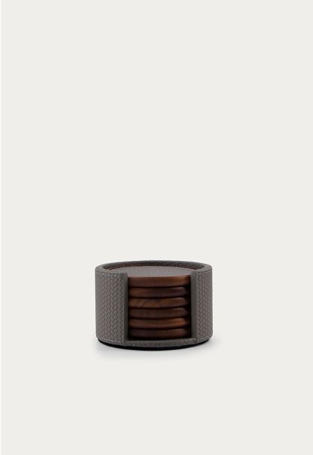 Leather Embellished Wooden Coaster 6 Pcs