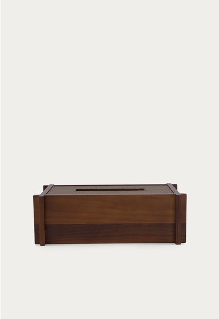 Leather Embellished Wooden Tissue Box