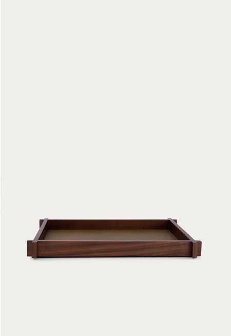 Leather Embellished Wooden Tray