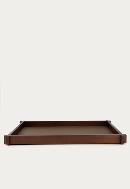 Leather Embellished Wooden Tray