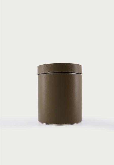 Stainless Steel Trash Bin With Leather Cover 23 * 28 Cm