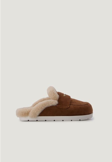  Fur-Lined Suede Mules