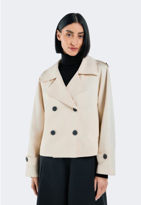 Solid Cropped Trench Coat