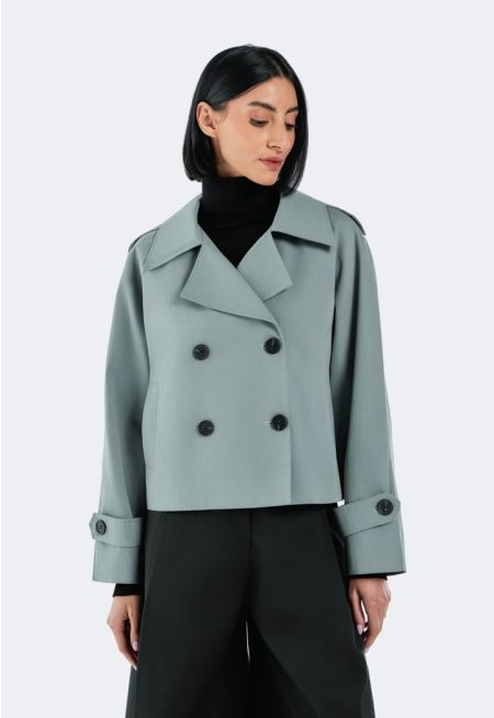 Solid Cropped Trench Coat