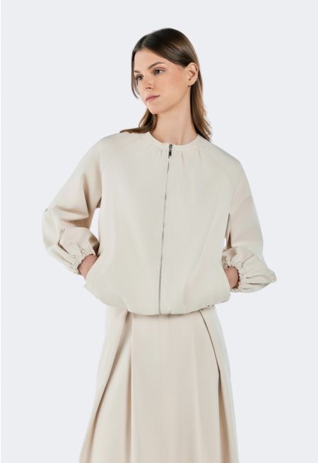 Elastic Hem Zipped Jacket