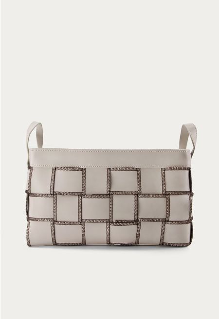 Leather Milk Tea Colored Woven Basket