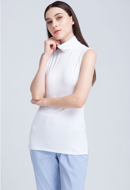 Turtle Neck Sleeveless Basic T-Shirt