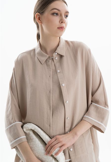 Contrast Detailed Patch Pockets Buttoned Shirt -Sale