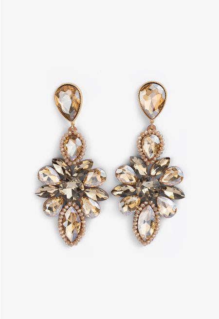 Floral Rhinestones Embellished Earrings