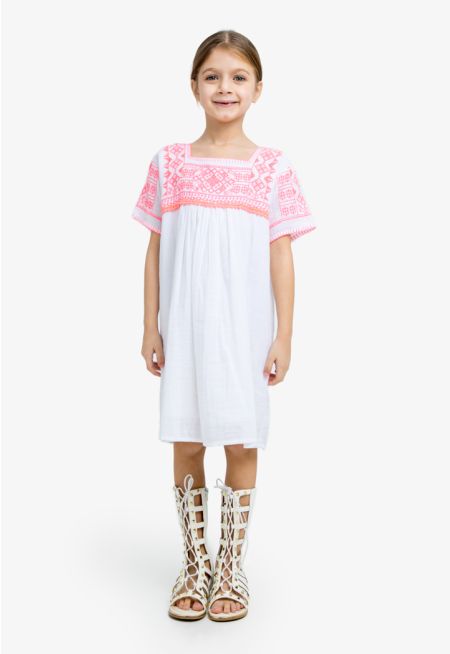 Embroidered Short Sleeves Dress