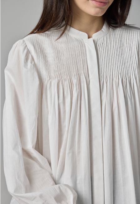 Embroidered Long Sleeves Pleated Shirt
