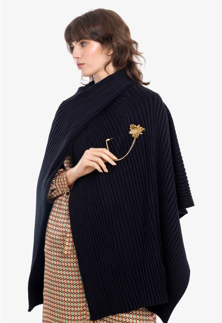 Rib Knitted Solid Crossover Design Winter Poncho -Sale