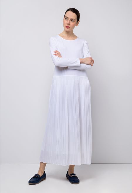 فستان ماكسي بطيات بياقة مستديرة - ستايل رمضان