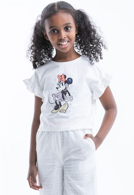 Disney Minne Mouse Ruffled Sleeveless Cropped T-Shirt -Sale