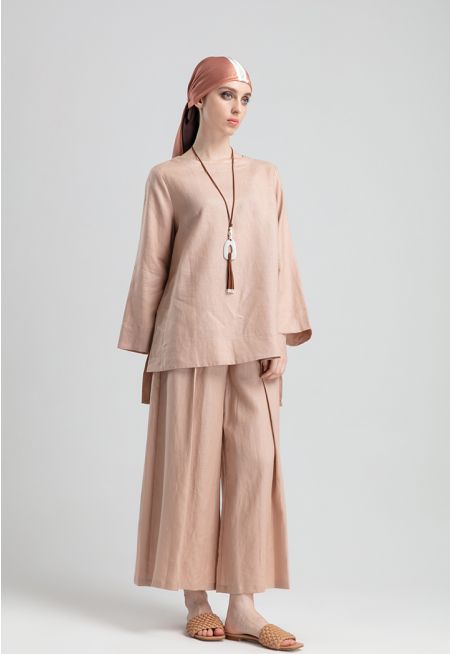 Solid Color Linen Wide Leg Pants