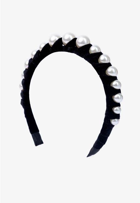 Chunky Velvet Faux Pearl Headband