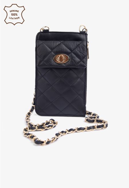 Solid Quilted Crossbody Bag