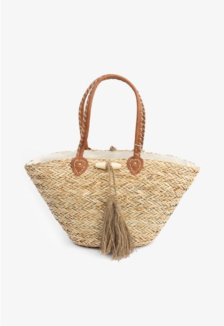 Handmade Embellished Straw Tote Bag