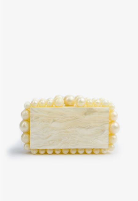 Milky Faux Pearls Crossbody Clutch