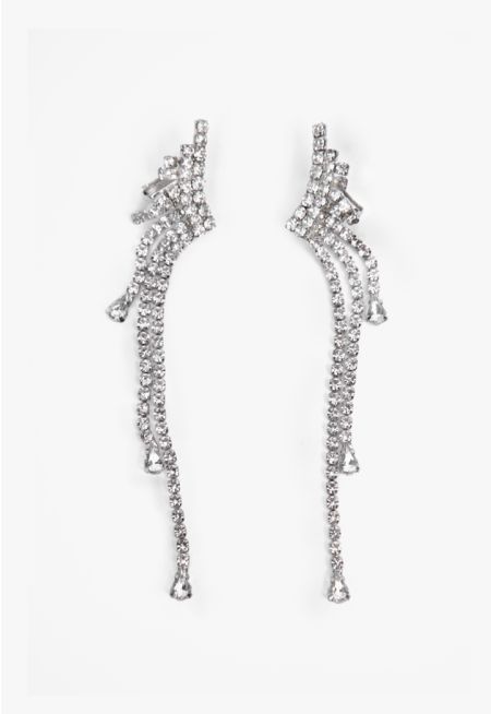 Crystal Fringes Faux Pearls Earrings