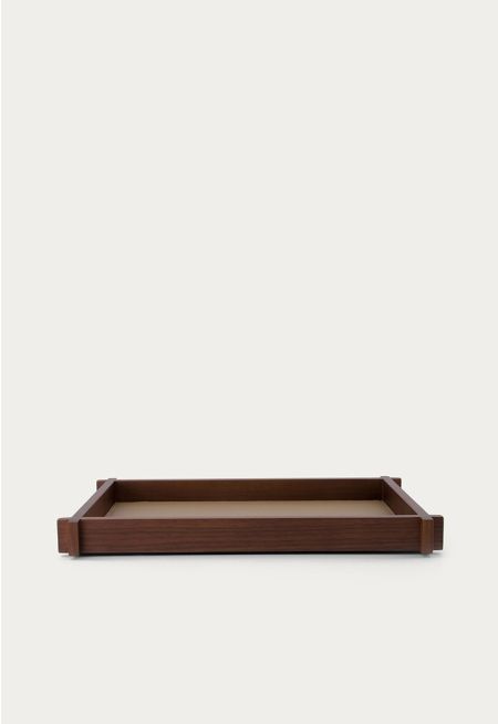 Leather Embellished Wooden Tray