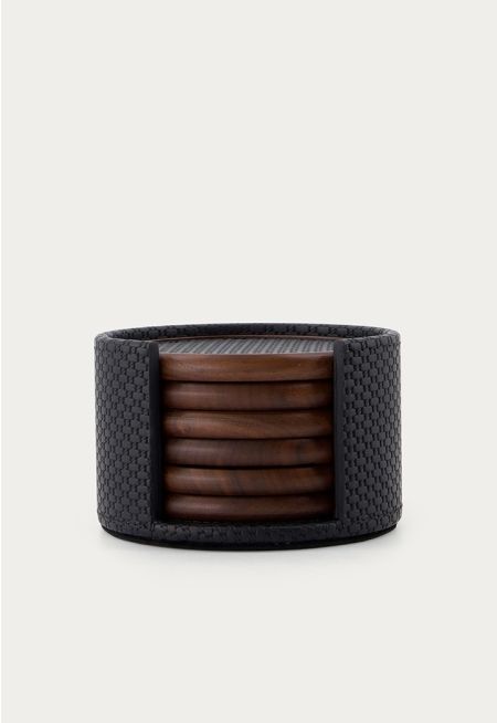 Leather Embellished Wooden Coaster (6Pcs)